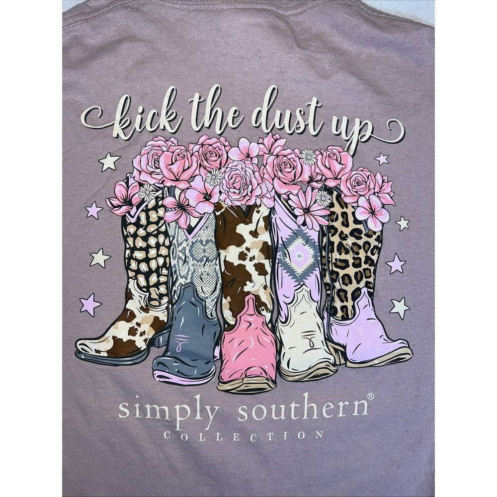 Simply Southern Women's Kick The Dust Up Cowgirl Boots Long Sleeve Shirt Medium